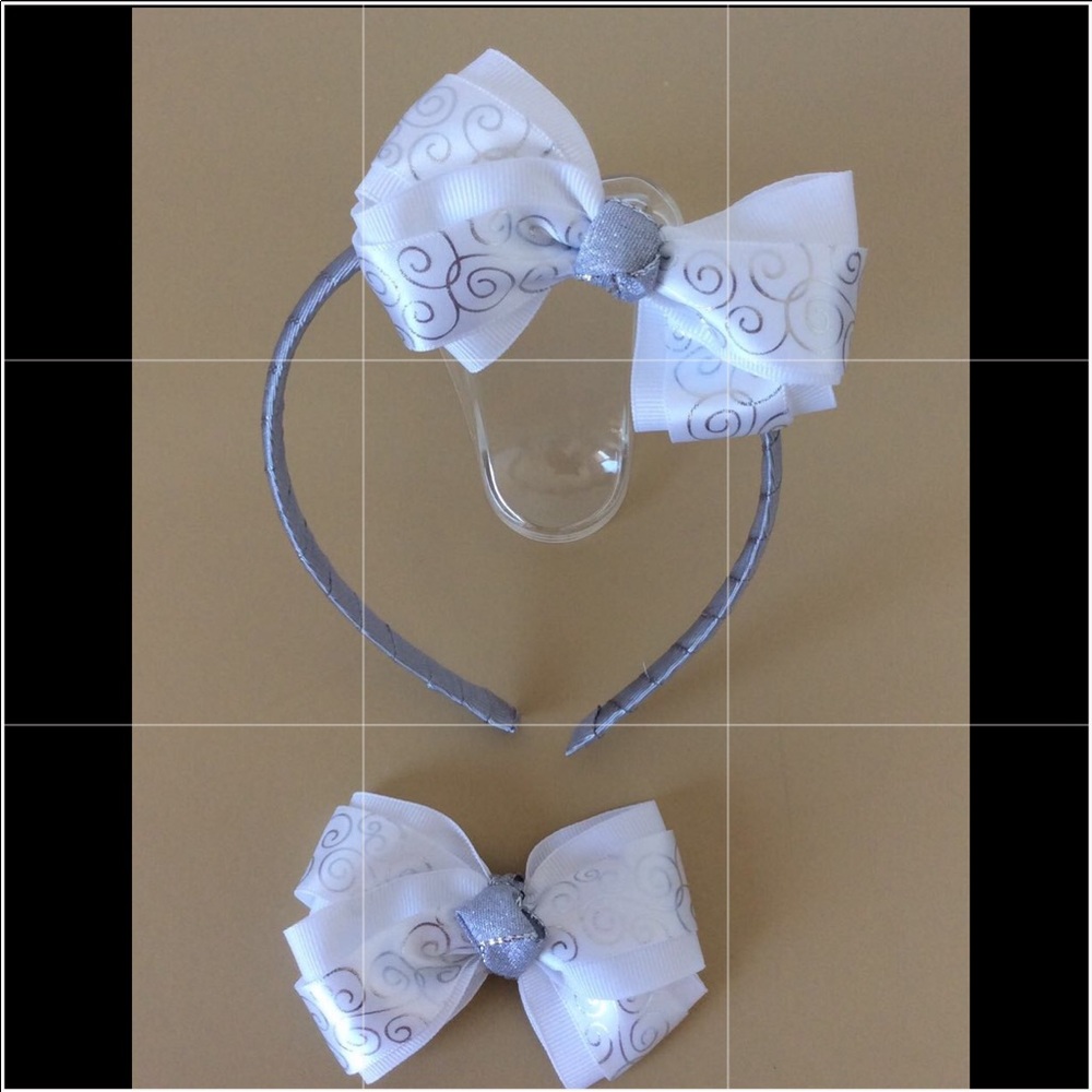 White & Silver Hairband & Bow Set